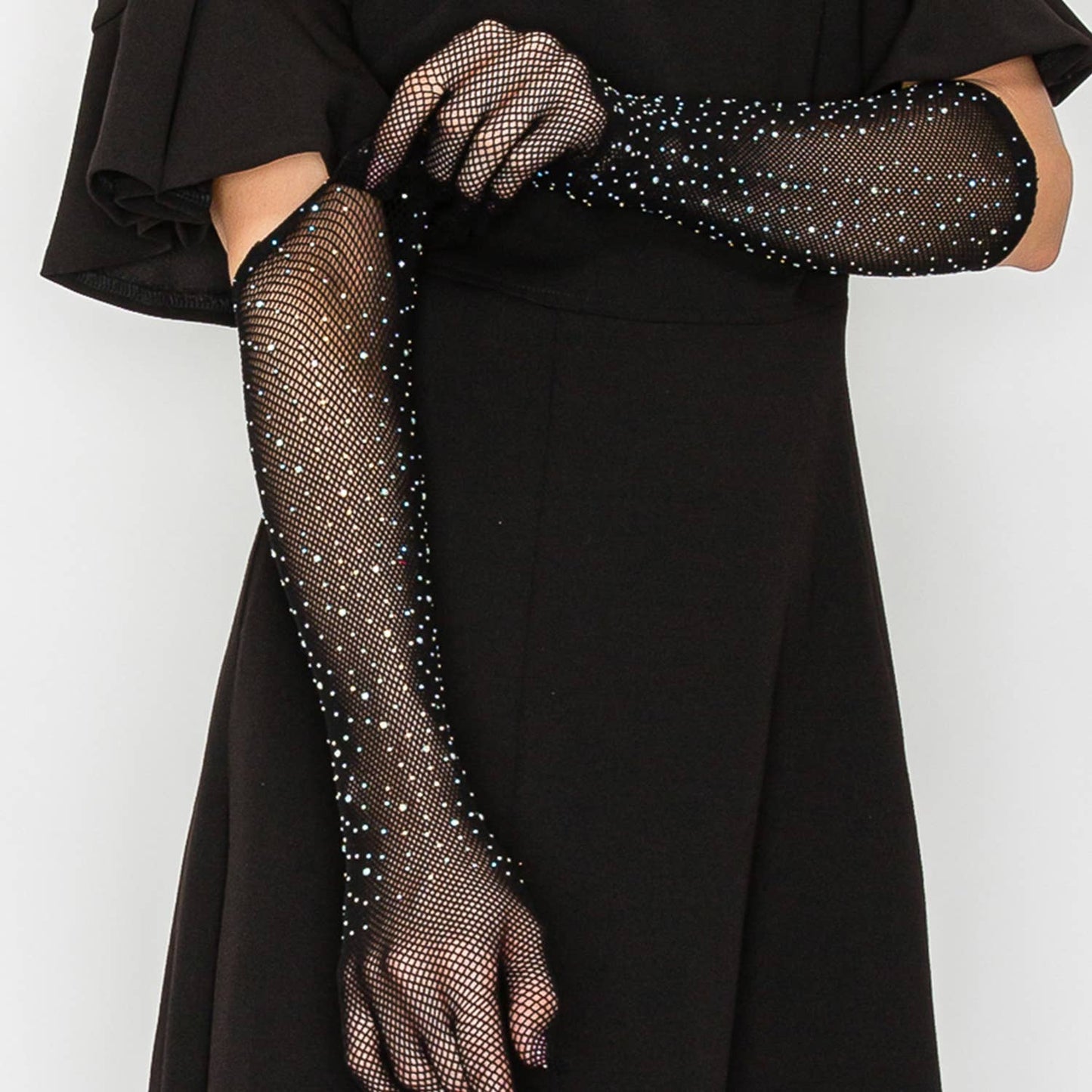 Jeweled Mesh Long Evening Gloves