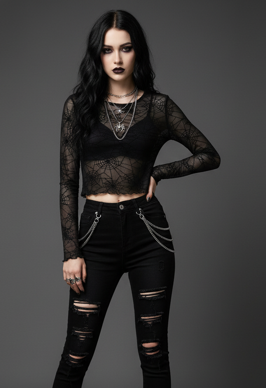 Black spider web transparent Top