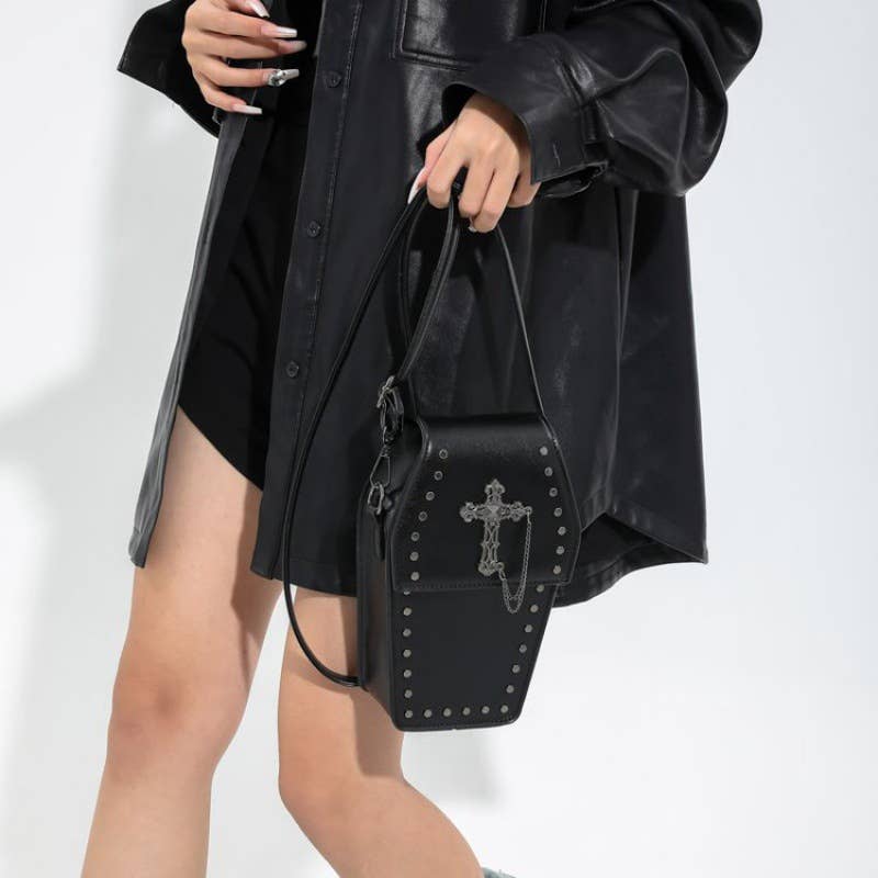 Gothic Vintage Cross Studded Crossbody Bag