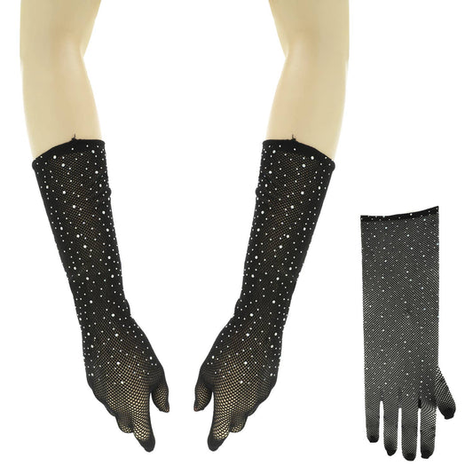 Jeweled Mesh Long Evening Gloves