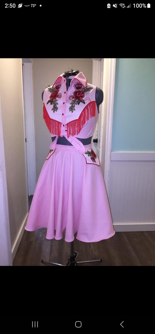 Custom 2 piece Western Playsuit With Extra Embroidery on Skirt Made to Order
