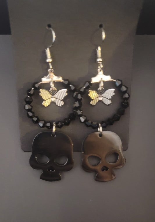 Edgy Butterfly and Skull Crystal Hoops