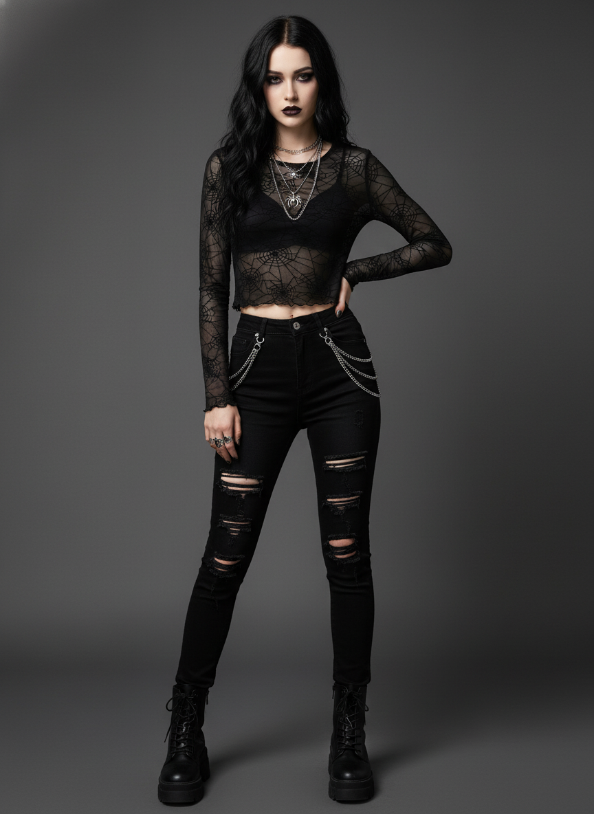 Black spider web transparent Top