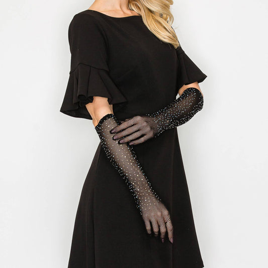 Jeweled Mesh Long Evening Gloves