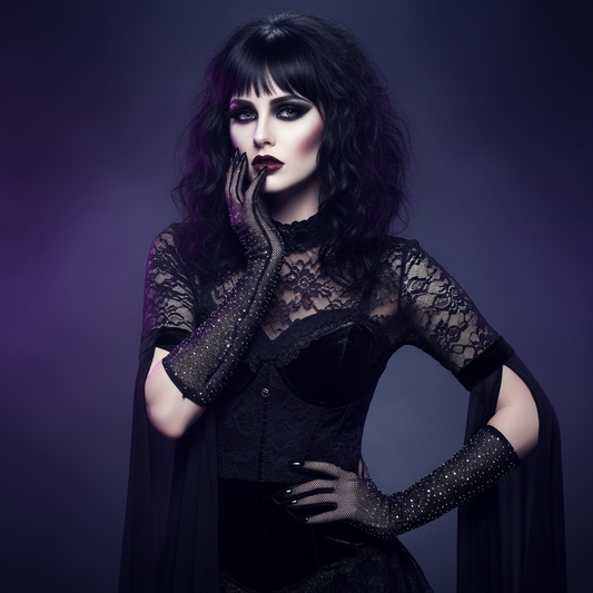 Jeweled Mesh Long Evening Gloves