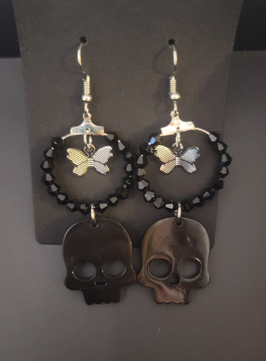 Edgy Butterfly and Skull Crystal Hoops
