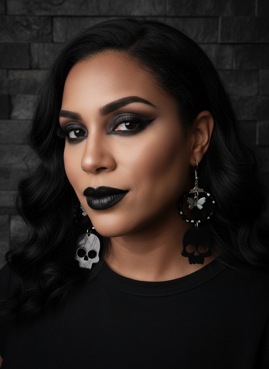 Edgy Butterfly and Skull Crystal Hoops