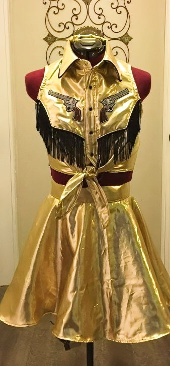 Custom 2 piece Western Playsuit in Foil Gold Lamé Made to Order