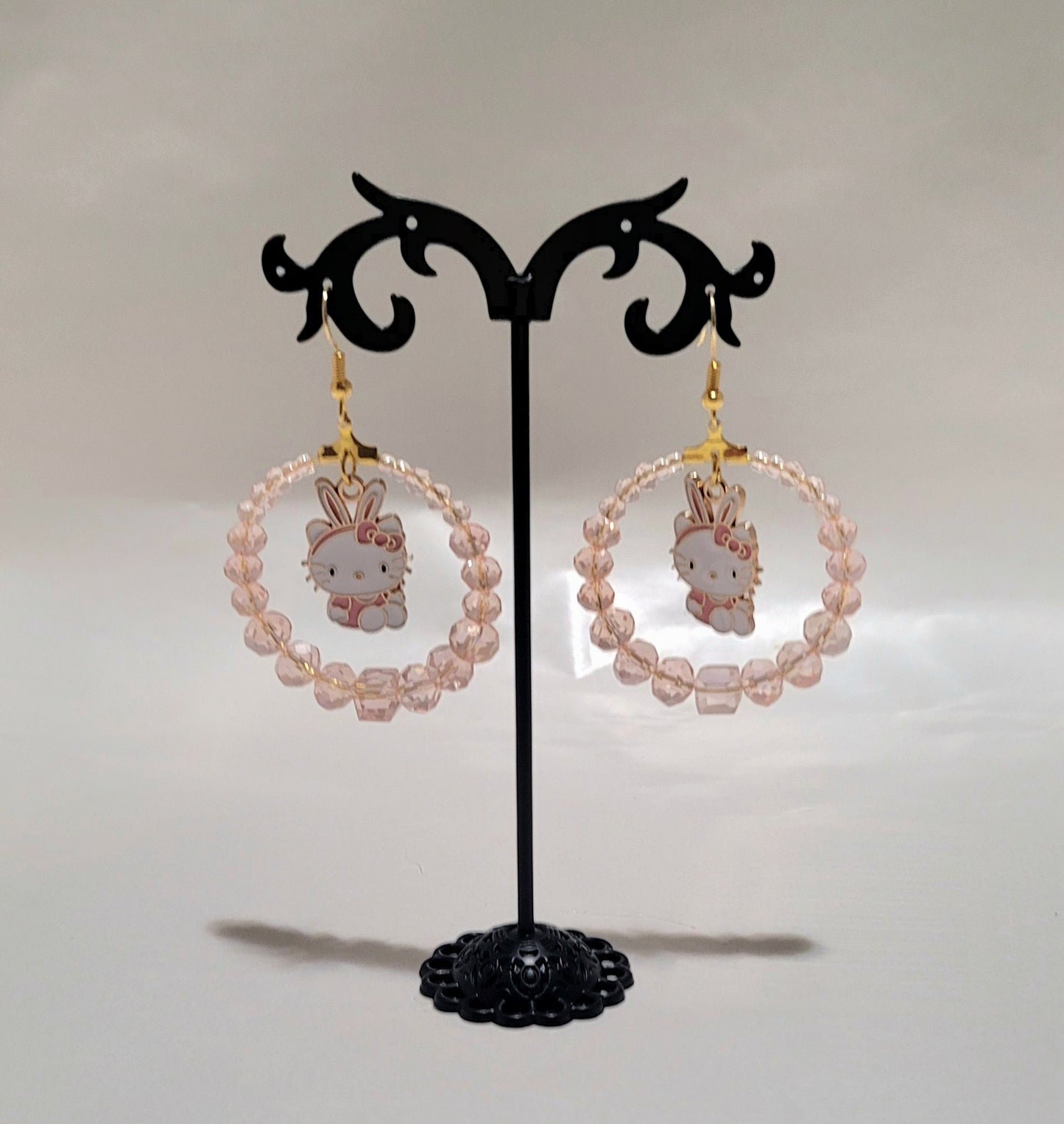 Pink Glass Beaded Hoop Earrings