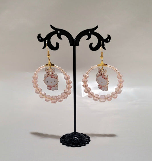 Pink Glass Beaded Hoop Earrings