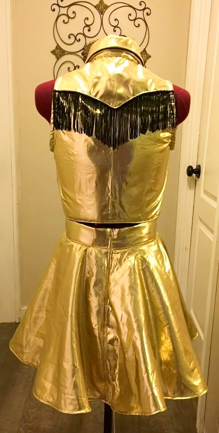Custom 2 piece Western Playsuit in Foil Gold Lamé Made to Order